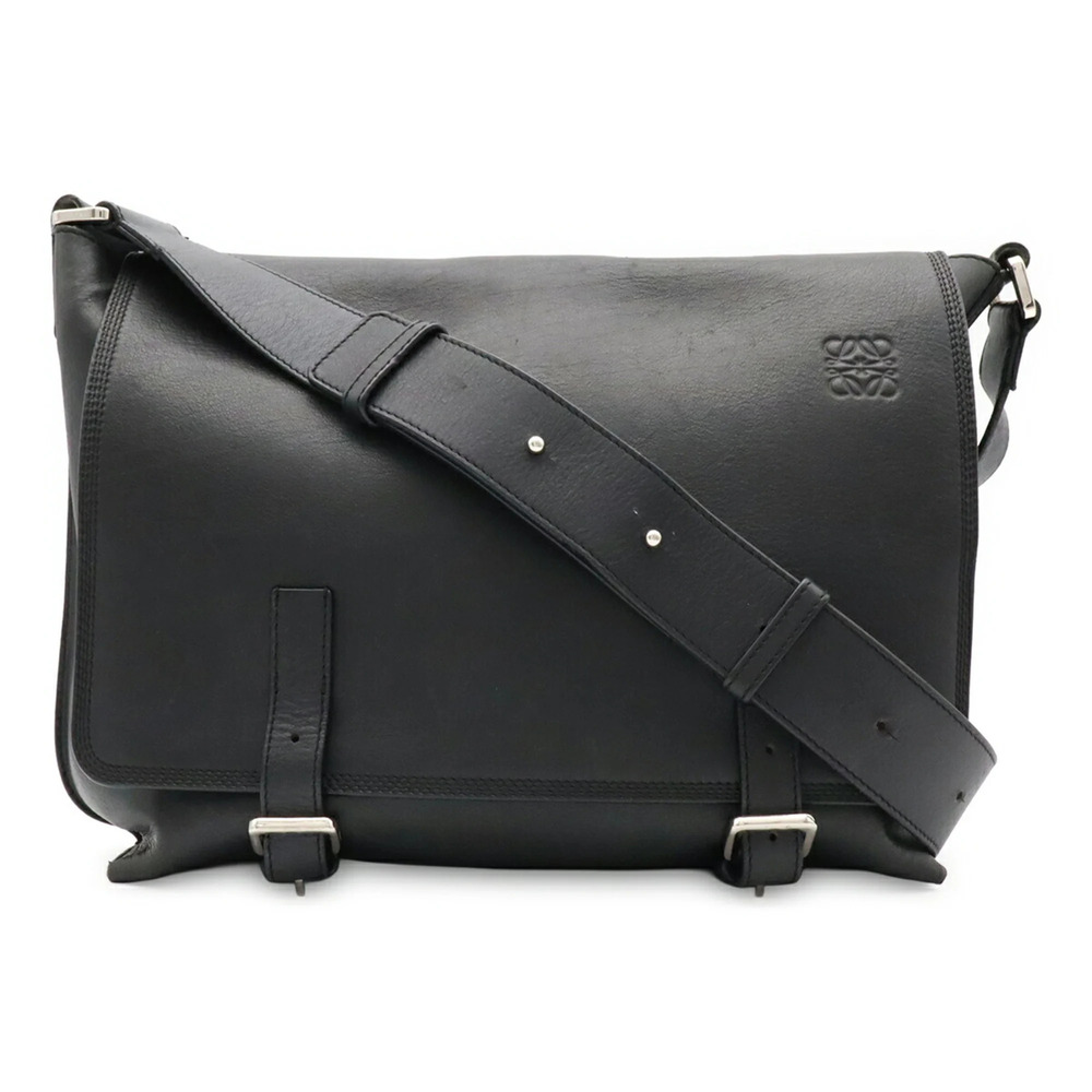 LOEWE Anagram Military Bag Shoulder Canvas Leather Black